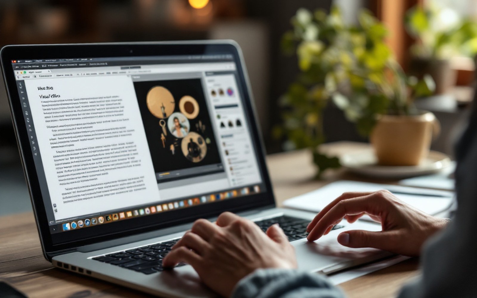 A laptop showing a visual editor with the rendered page beside it