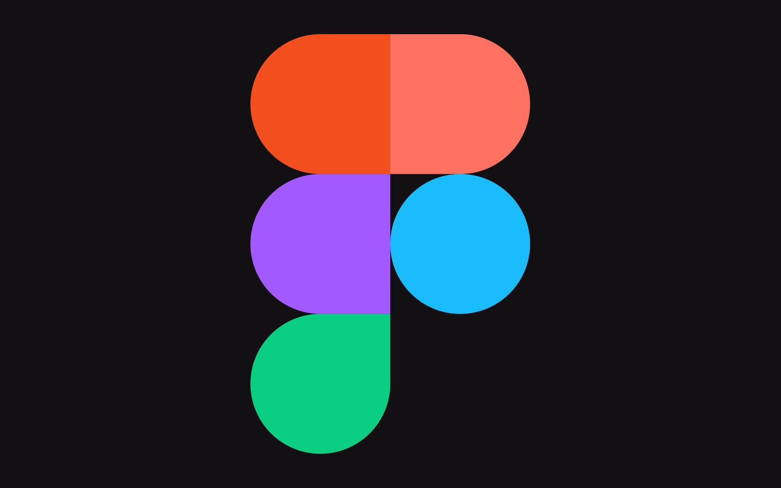 Figma's multicolored logo made of overlapping circles and rounded shapes on black