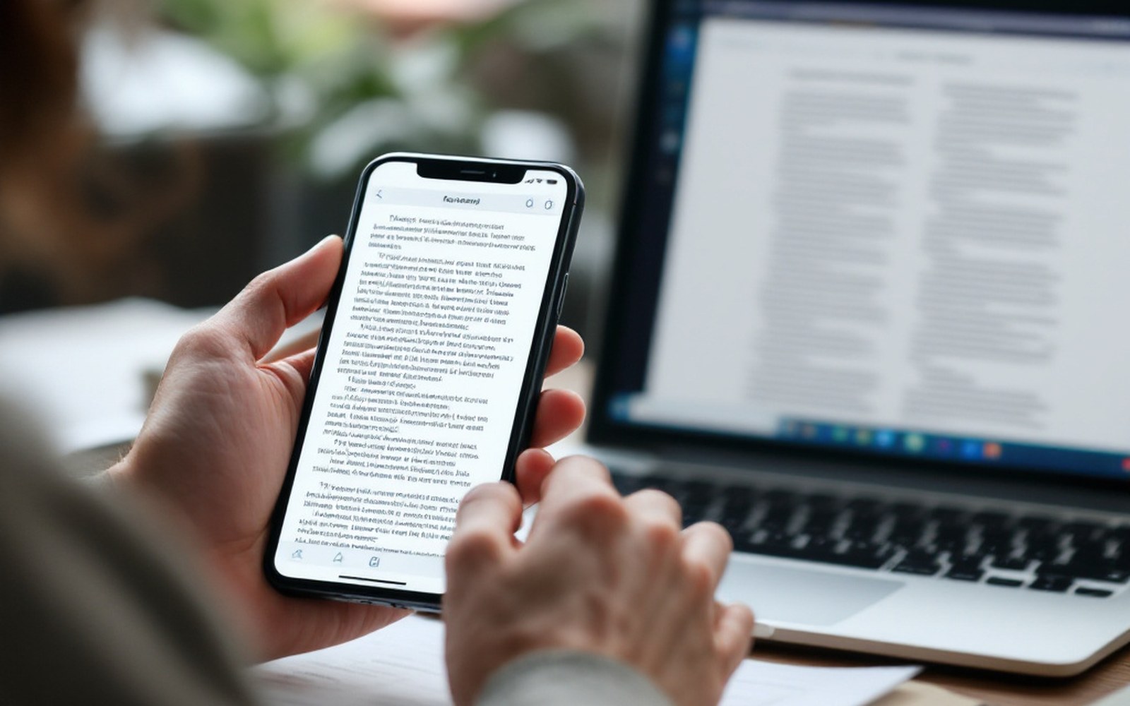 A phone and a laptop showing the same long page at different points in its scroll