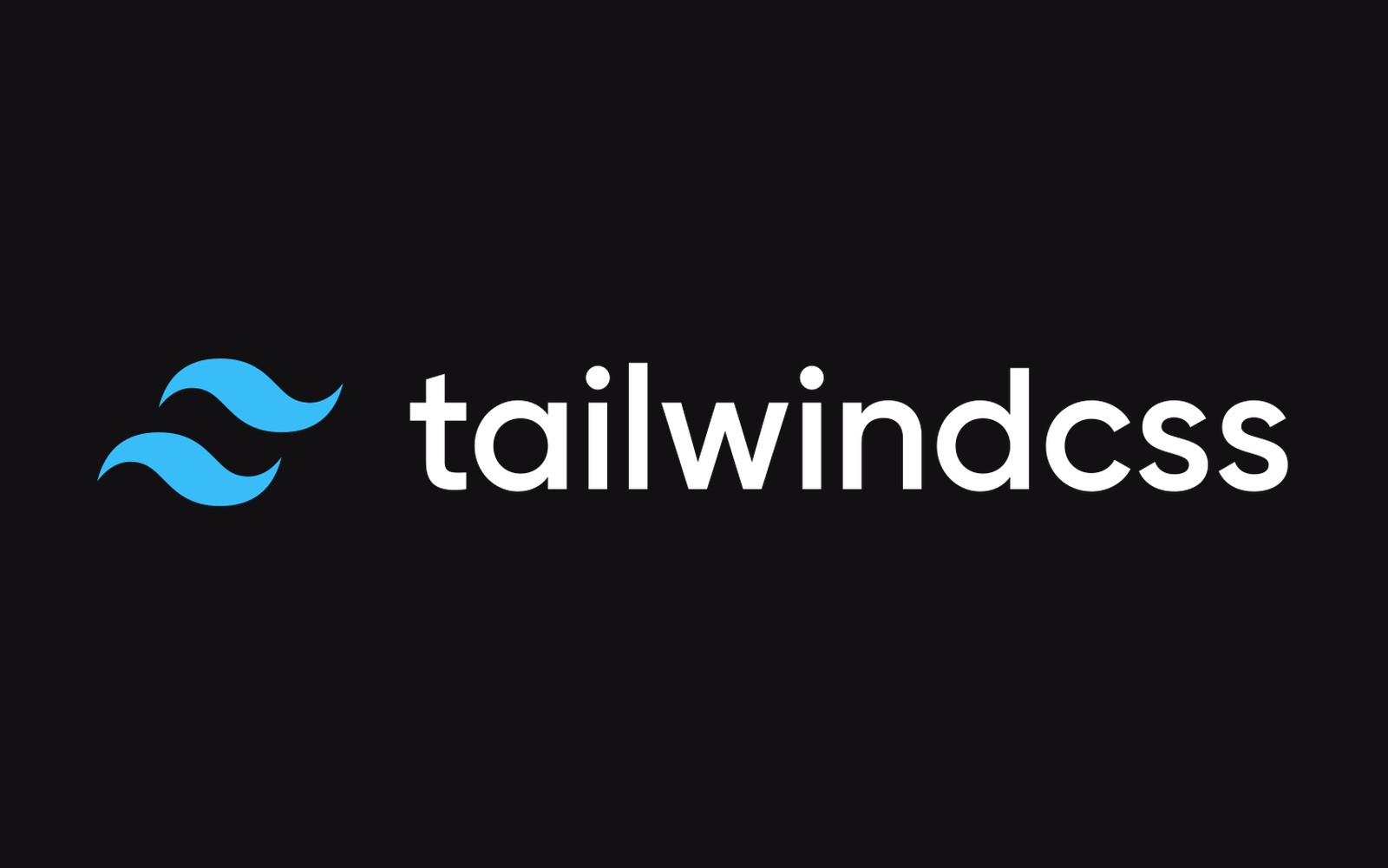 Tailwind CSS logo with blue wave icon and white wordmark on black background